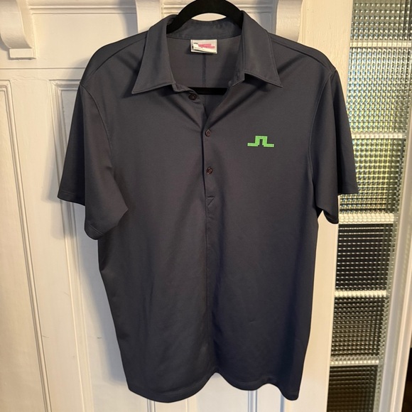 J Lindeberg Men's Performance Polo Shirt Dark Grey Neon Green Logo Sz L NWOT - Picture 3 of 11